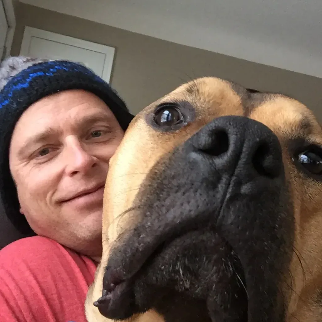 Todd's dog resting close to the camera