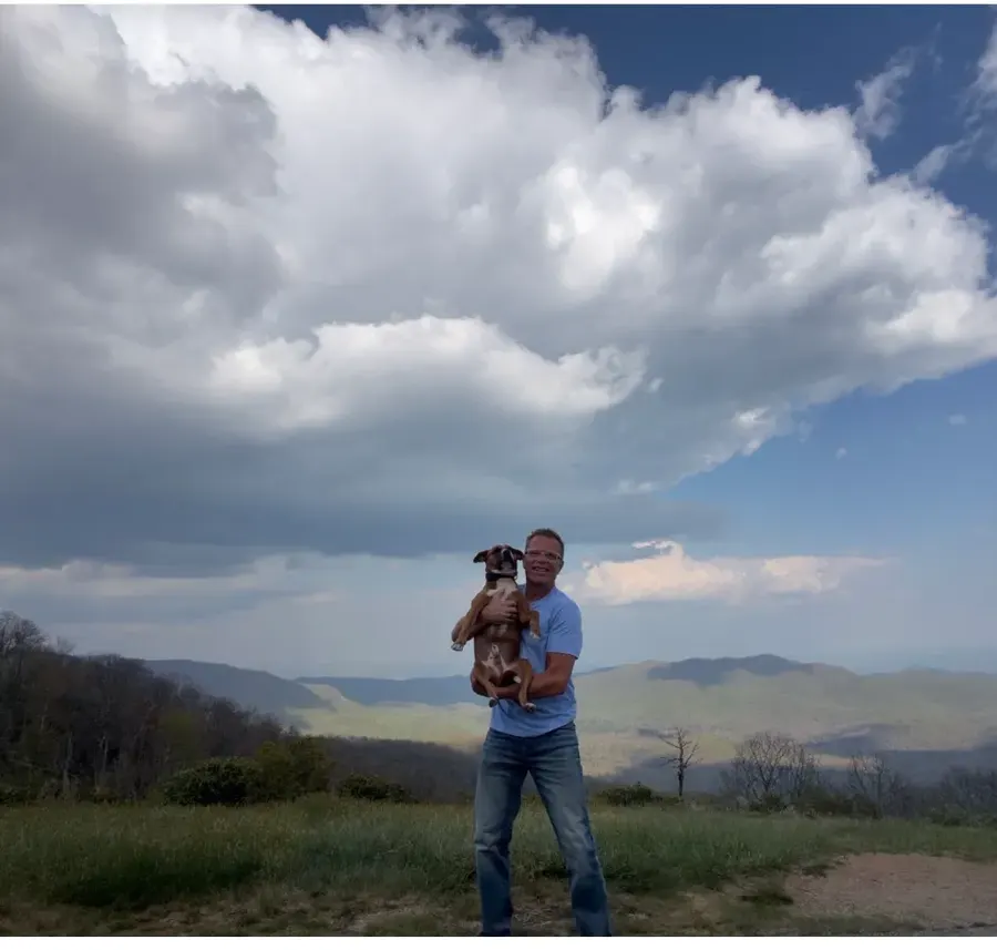 A person and dog at an overlook